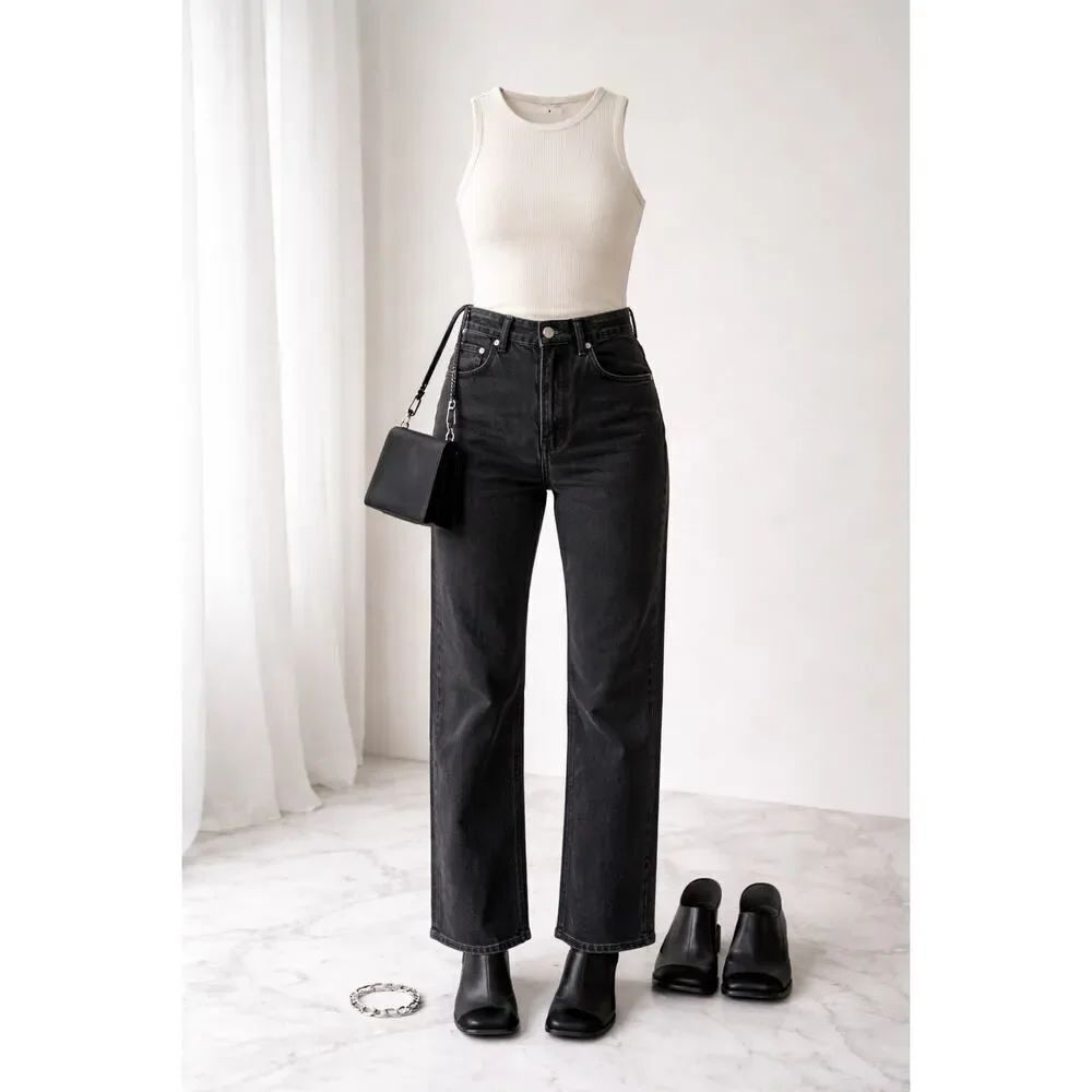 Ambush NWT Relax Black Jeans High Rise Straight Leg Cropped Designer Denim 28
